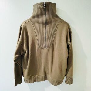 Women’s Khaki Green Mock Turtleneck Sweatshirt With 3/4 Quarter Zip neck